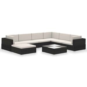 vidaXL 8 Piece Garden Lounge Set with Cushions Poly Rattan Black