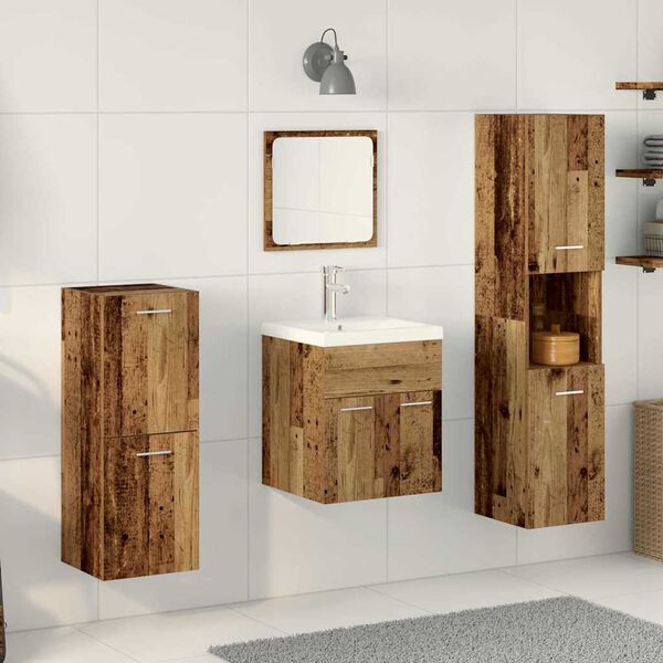vidaXL Bathroom Furniture Set with Door 4 pcs Old Wood Engineered Wood