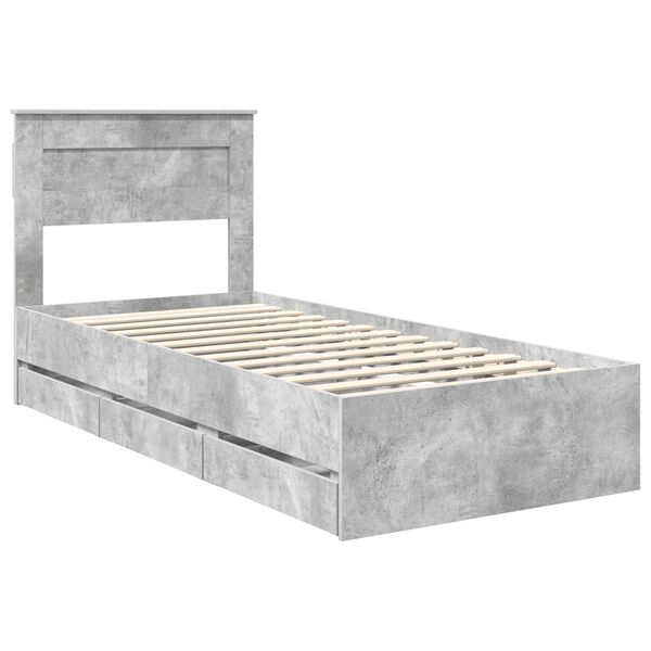 vidaXL Bed Frame with Drawer Concrete Grey 100 x 200 cm Engineer Wood