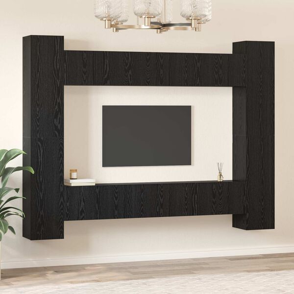 vidaXL TV Cabinet Set Wall-mounted 10 pcs Black Oak 30.5 x 30 x 90 cm