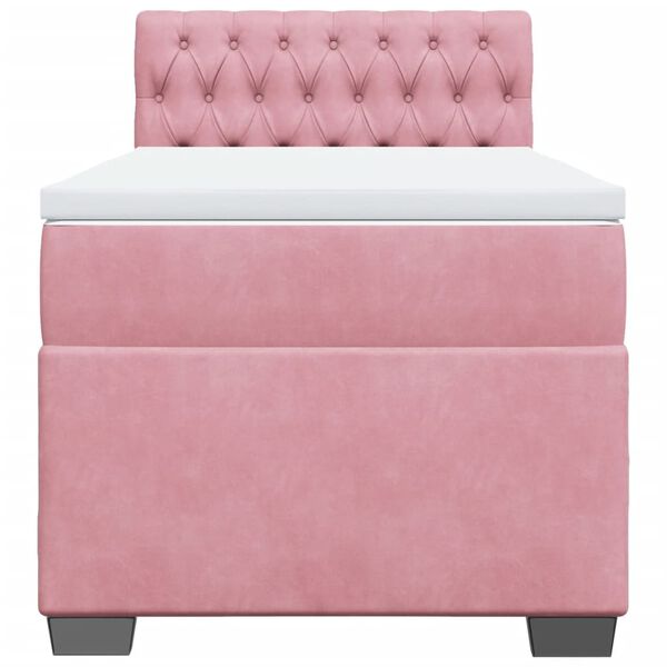 vidaXL Box Spring Bed with Mattress Pink 100x200 cm Velvet