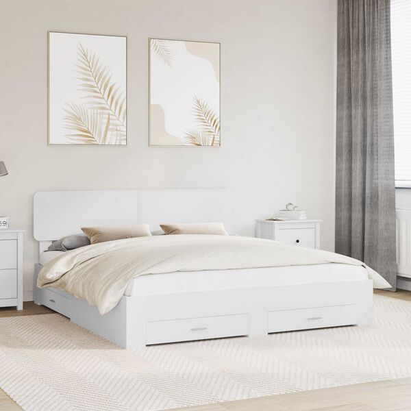 vidaXL Bed Frame with Headboard White 200 x 200 cm Engineered Wood