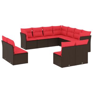 vidaXL 11 Piece Garden Sofa Set with Cushions Brown Poly Rattan