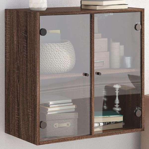 vidaXL Wall Cabinet with Glass Doors Brown Oak 68x37x68.5 cm
