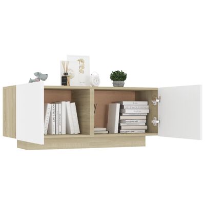 vidaXL Bedside Cabinet White and Sonoma Oak 100x35x40 cm Engineered Wood