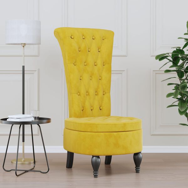 vidaXL High Back Chair Yellow Velvet Button Design