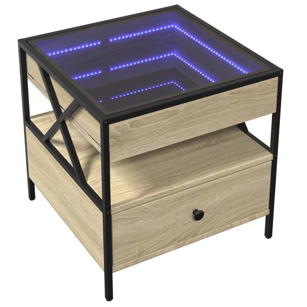 vidaXL Coffee Table with Infinity LED Sonoma Oak 50x50x51 cm