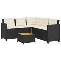 vidaXL Garden Sofa with Table and Cushions L-shaped Black Poly Rattan