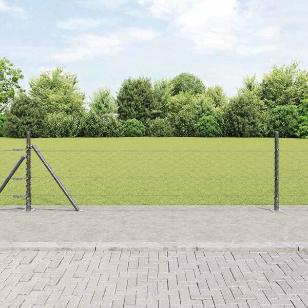 vidaXL Fence Post Grey 50 x 0.4 m (50 mm mesh) Steel and PVC