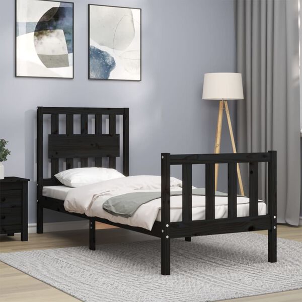 vidaXL Bed Frame without Mattress Black Small Single Solid Wood Pine