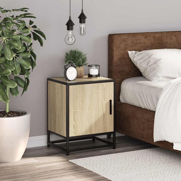 vidaXL Bedside Cabinet Sonoma Oak 40x31x50 cm Engineered Wood and Metal