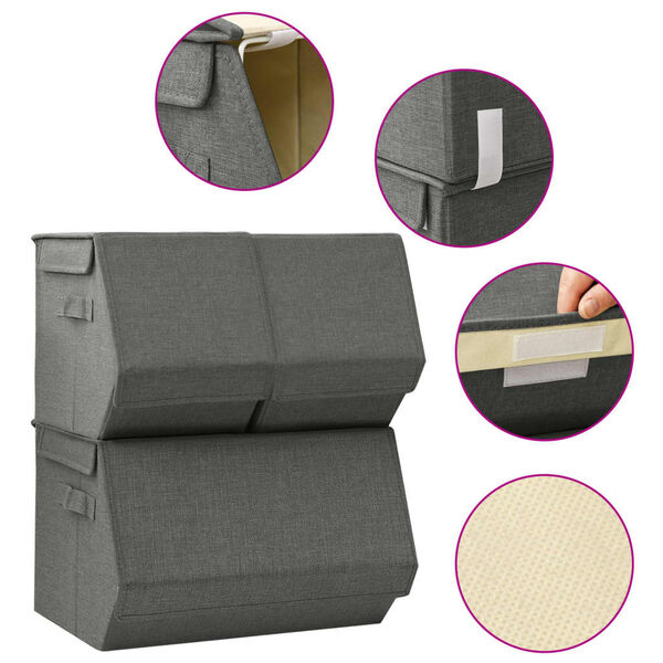 vidaXL Stackable Storage Box Set of 3 Pieces Fabric Anthracite