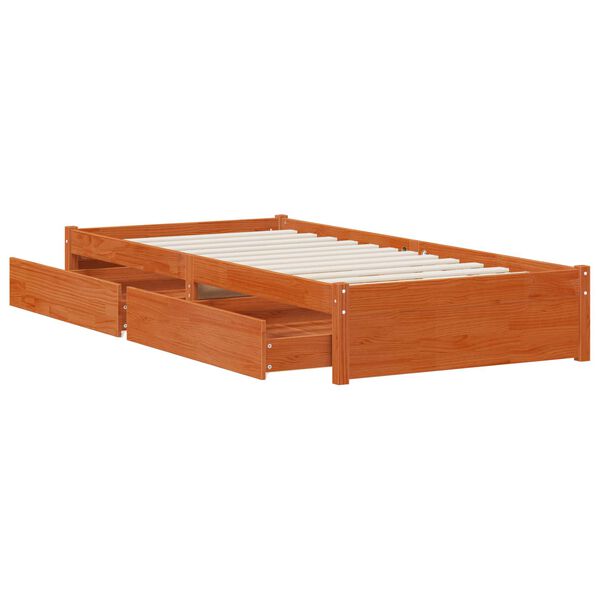 vidaXL Bed Frame with Drawer with Storage 3 pcs Wax Brown Pine Wood