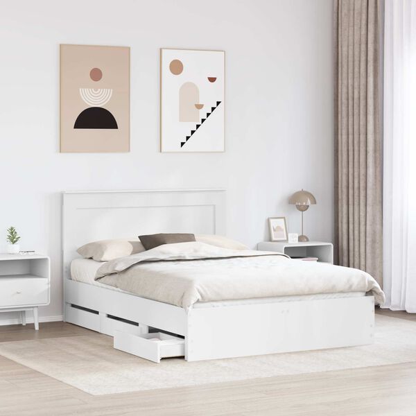 vidaXL Bed Frame with Drawer White 140 x 190 cm Engineer Wood