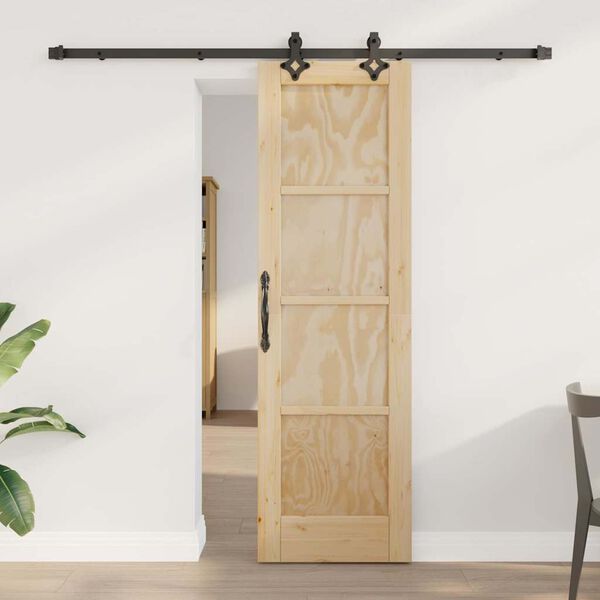 vidaXL Sliding Door Natural and Black 61 x 198.5 cm Solid Pine Wood