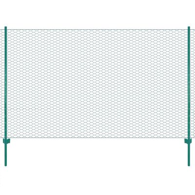 vidaXL Wire Mesh Fence with Posts Steel 25x2 m Green