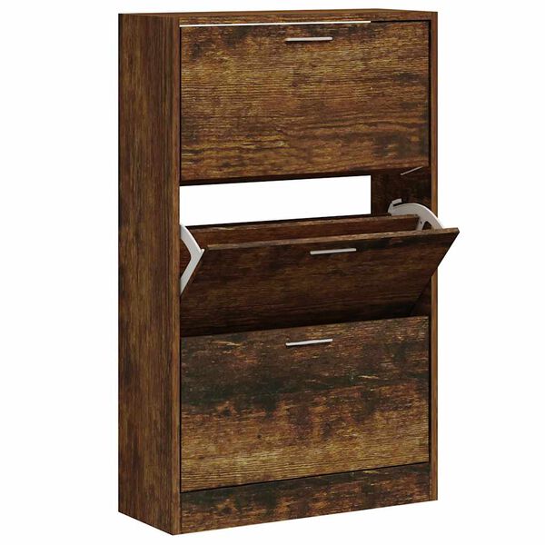vidaXL Shoe Cabinet Smoked Oak 63x24x103 cm Engineered Wood