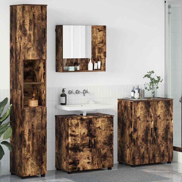 vidaXL Bathroom Furniture Set 4 pcs Smoked Oak Engineered wood & Metal