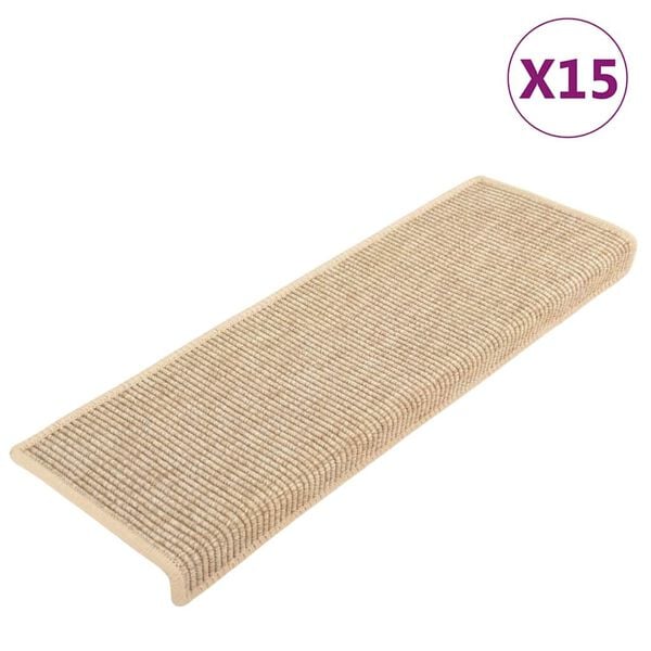 vidaXL Stair Mats 15 pcs 65x21x4 cm Light Beige Rectangular Edge