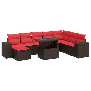 vidaXL 9 Piece Garden Sofa Set with Cushions Black Poly Rattan Acacia