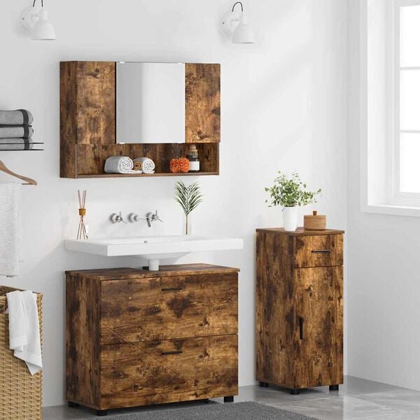 vidaXL Bathroom Furniture Set with Drawer with Shelf 3 pcs Smoked Oak