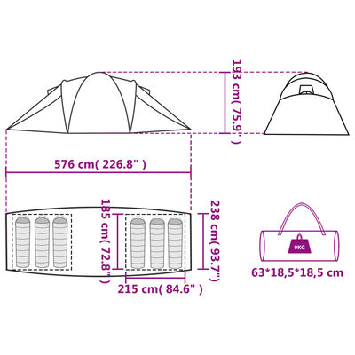 vidaXL Family Tent Dome 6-Person Green Waterproof