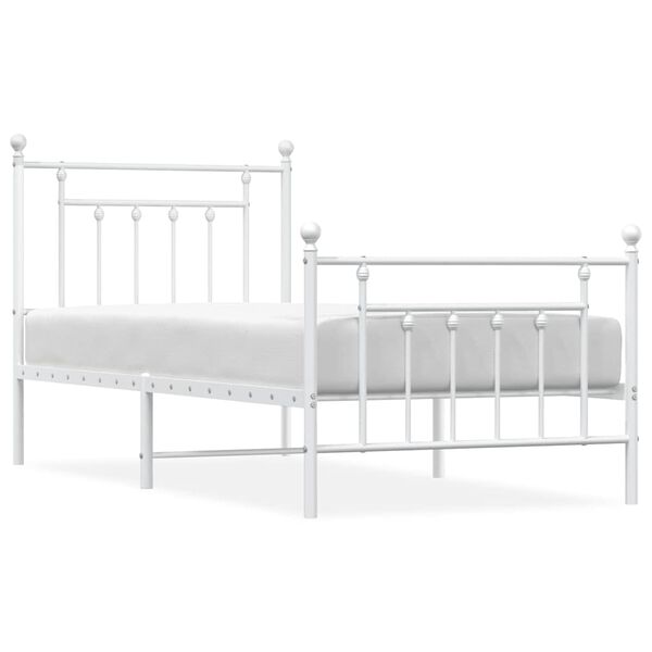 vidaXL Metal Bed Frame without Mattress with Footboard White 90x200cm