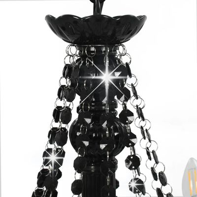 vidaXL Chandelier with Beads Black 12 x E14 Bulbs