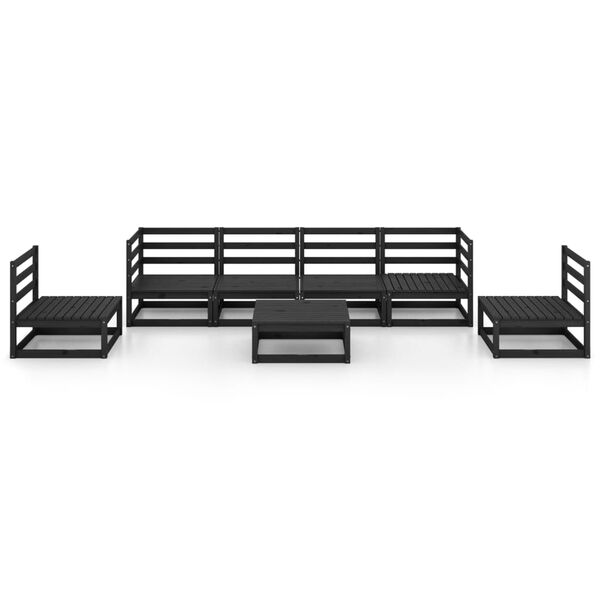 vidaXL 7 Piece Garden Lounge Set Black Solid Pinewood