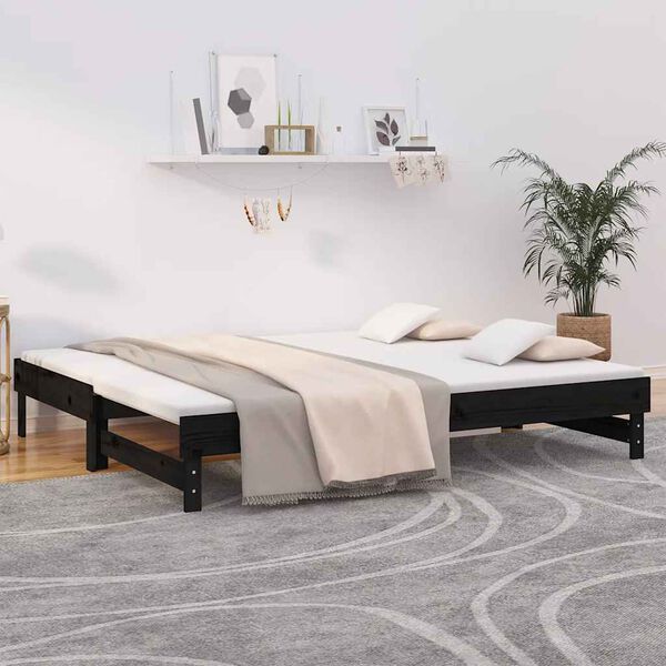vidaXL Pull-out Day Bed without Mattress Black 2x(80x200) cm