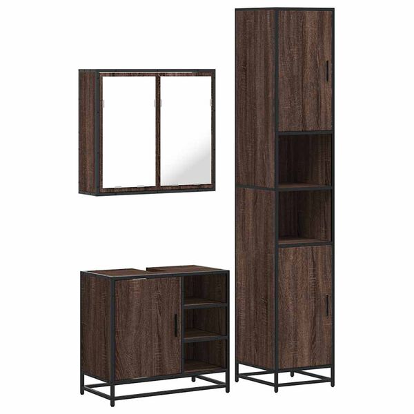 vidaXL 3 Piece Bathroom Furniture Set Brown Oak Engineered Wood