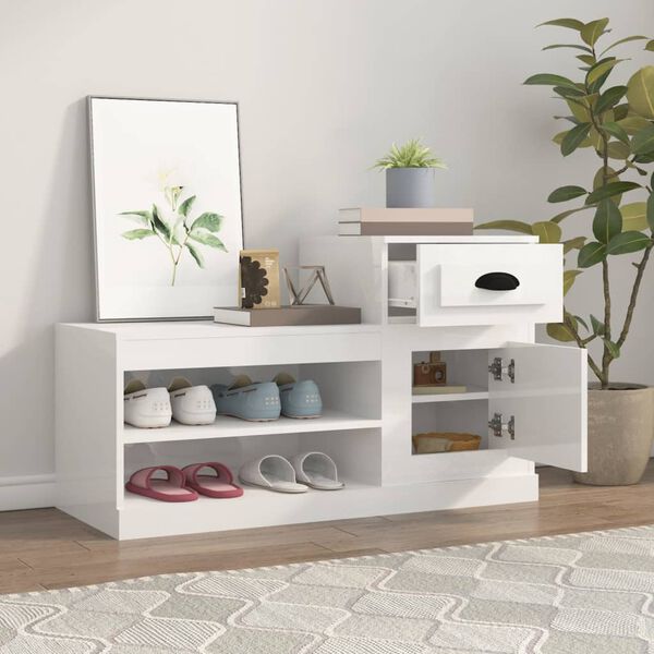 vidaXL Shoe Cabinet High Gloss White 100x42x60 cm Engineered Wood