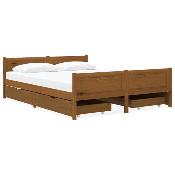 vidaXL Bed Frame without Mattress Honey Brown Solid Wood 140x200 cm (322113+2x321987)