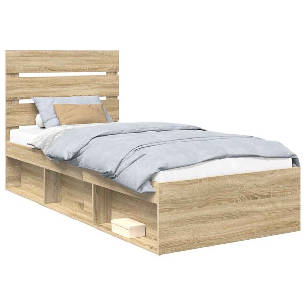 vidaXL Bed Frame with Headboard Sonoma Oak 75 x 190 cm Solid Pine Wood