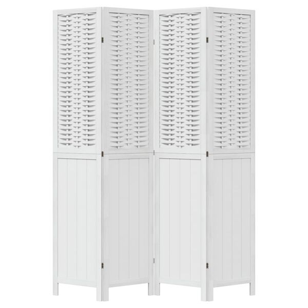 vidaXL Room Divider 4 Panels White Solid Wood Paulownia