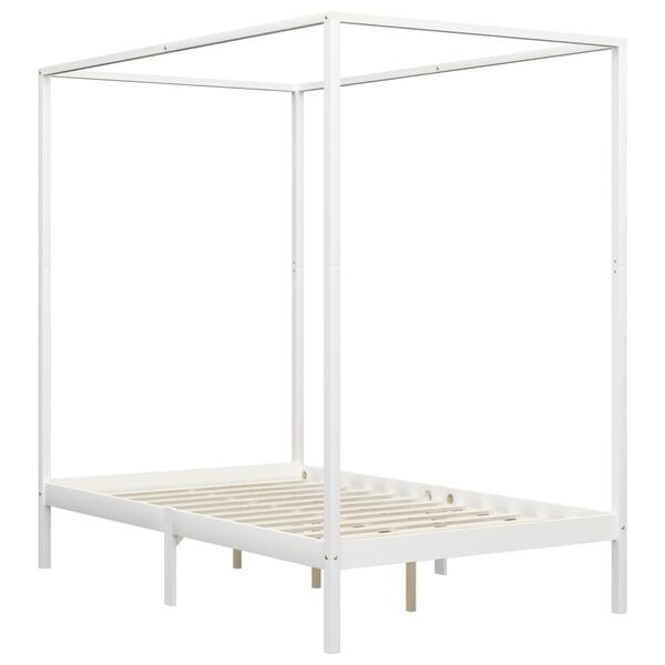 vidaXL Canopy Bed Frame without Mattress White Solid Wood 140x200 cm