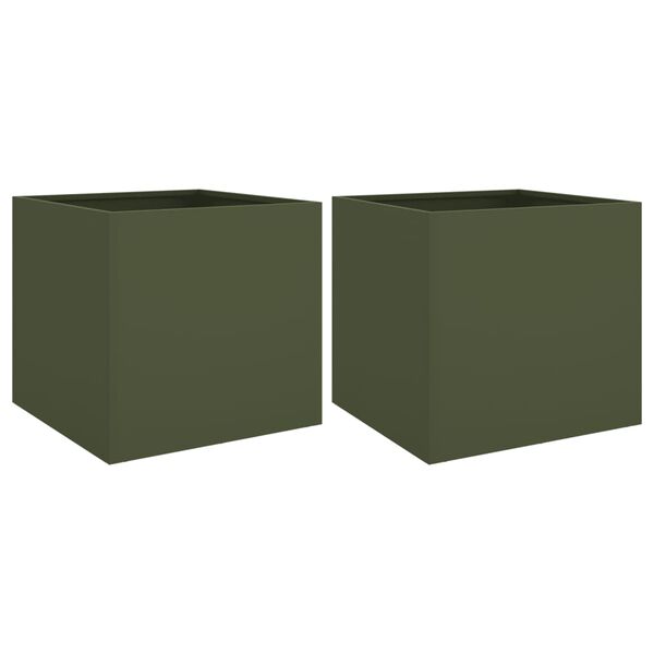 vidaXL Planters 2 pcs Olive Green 42x40x39 cm Steel