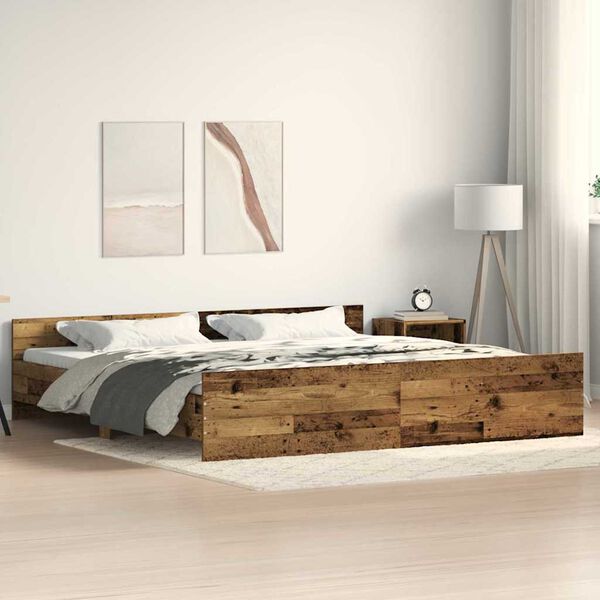 vidaXL Bed Frame Old Wood 203 x 203 x 50 cm Engineered Wood