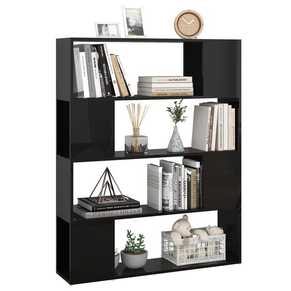 vidaXL Book Cabinet Room Divider High Gloss Black 100x24x124 cm