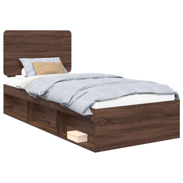 vidaXL Bed Frame with Headboard Brown Oak 90 x 200 cm Solid Pine Wood