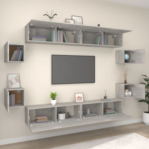 vidaXL 8 Piece TV Cabinet Set Concrete Grey Engineered Wood