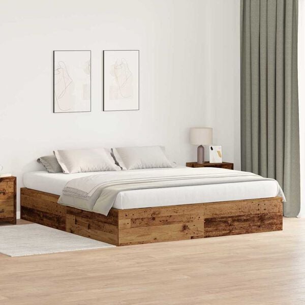 vidaXL Storage Bed Frame Old Wood 200 x 200 cm Engineered Wood