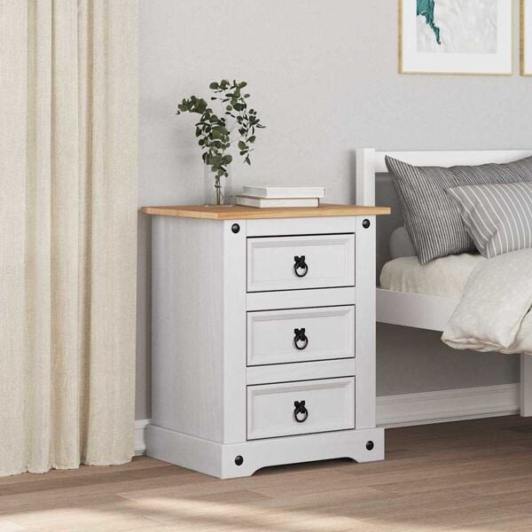 vidaXL Bedside Table with Drawer White 53 x 39 x 66 cm Solid Pine Wood