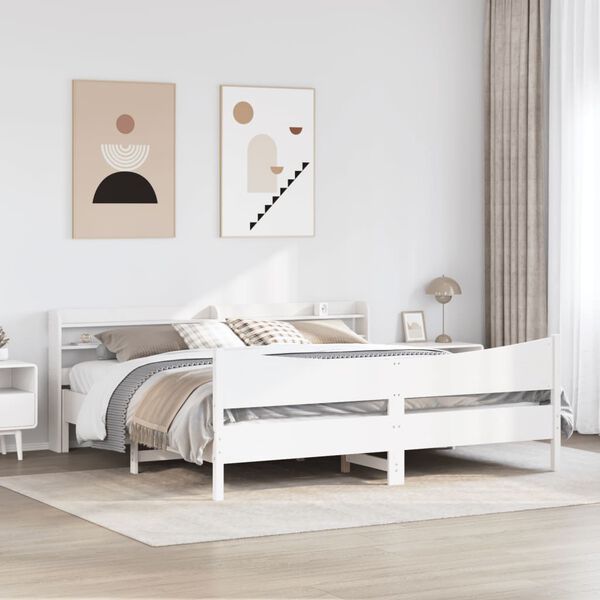 vidaXL Bed Frame with Headboard White 180x200 cm Super King Solid Wood Pine
