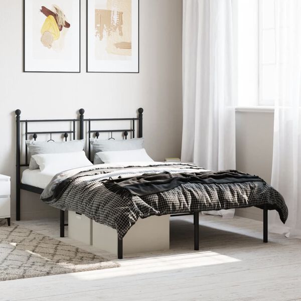 vidaXL Metal Bed Frame without Mattress with Headboard Black 120x200cm