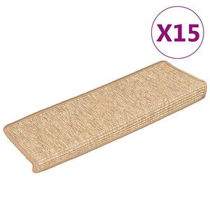 vidaXL Stair Mat | Set of 15 | Light brown | 91% Polypropylene, 9% Polyester