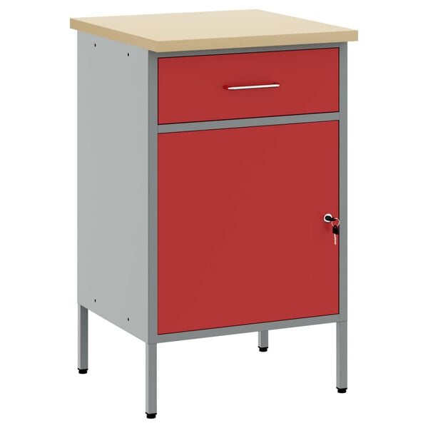 vidaXL Work Bench with Drawer with Lock Red and Grey 50 x 55 x 85 cm