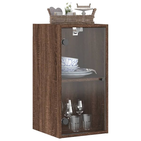 vidaXL Wall Cabinet with Glass Doors Brown Oak 35x37x68.5 cm