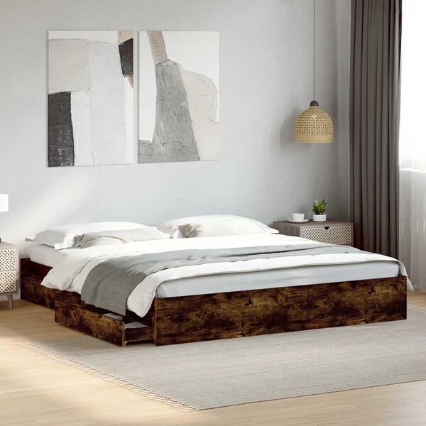 vidaXL Bed Frame with Drawers without Mattress Smoked Oak 180x200 cm Super King