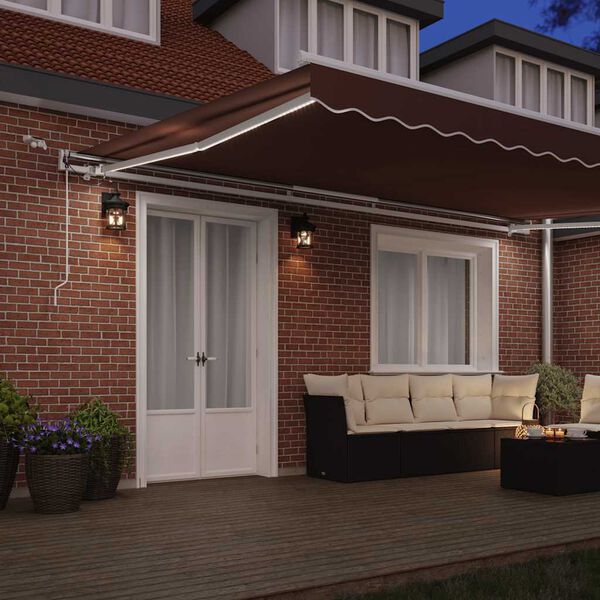 vidaXL Automatic Retractable Awning with LED Brown 500x300 cm